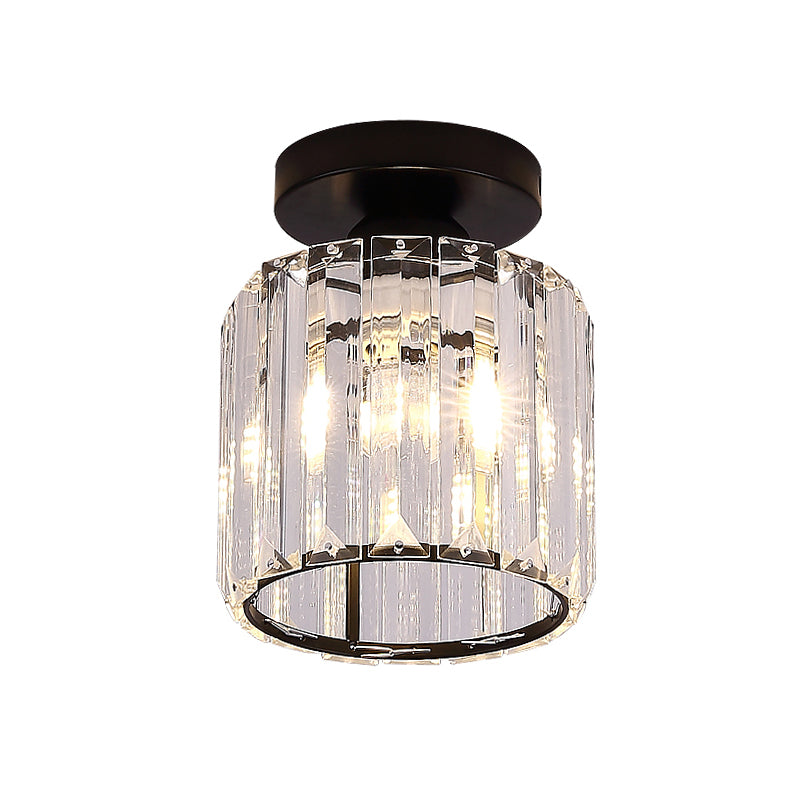 Clear Glass Cylinder Flush Light Fixture Modernist 1-Light Flush Mount Ceiling Lamp in Black for Corridor