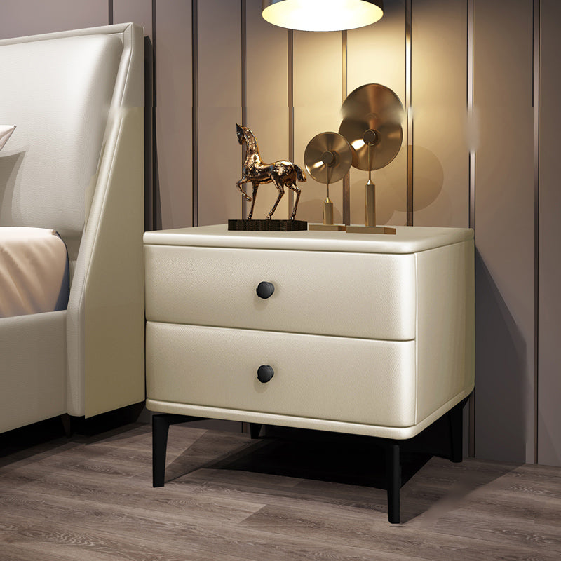 19'' Tall Modern Bed Nightstand 2-Drawer Faux Leather Night Table with Legs