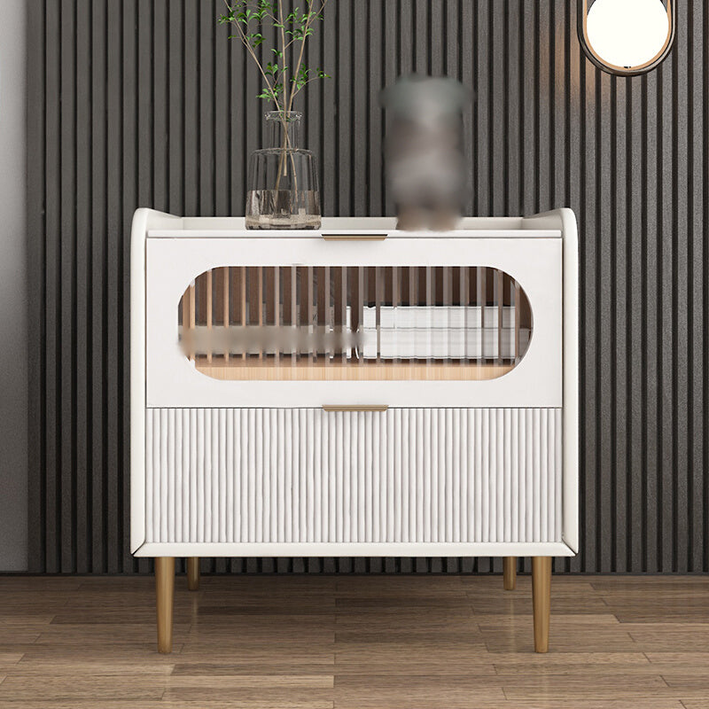 Modern Drawer Storage Accent Table Nightstand Stone Top 2-Drawer Legs Included Nightstand