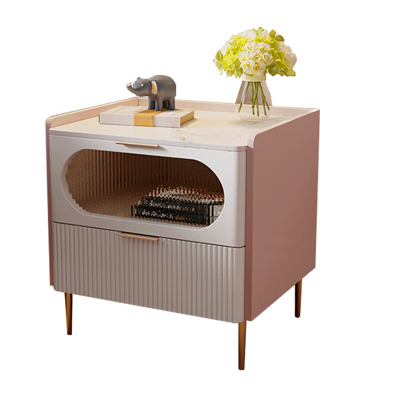 Modern Drawer Storage Accent Table Nightstand Stone Top 2-Drawer Legs Included Nightstand