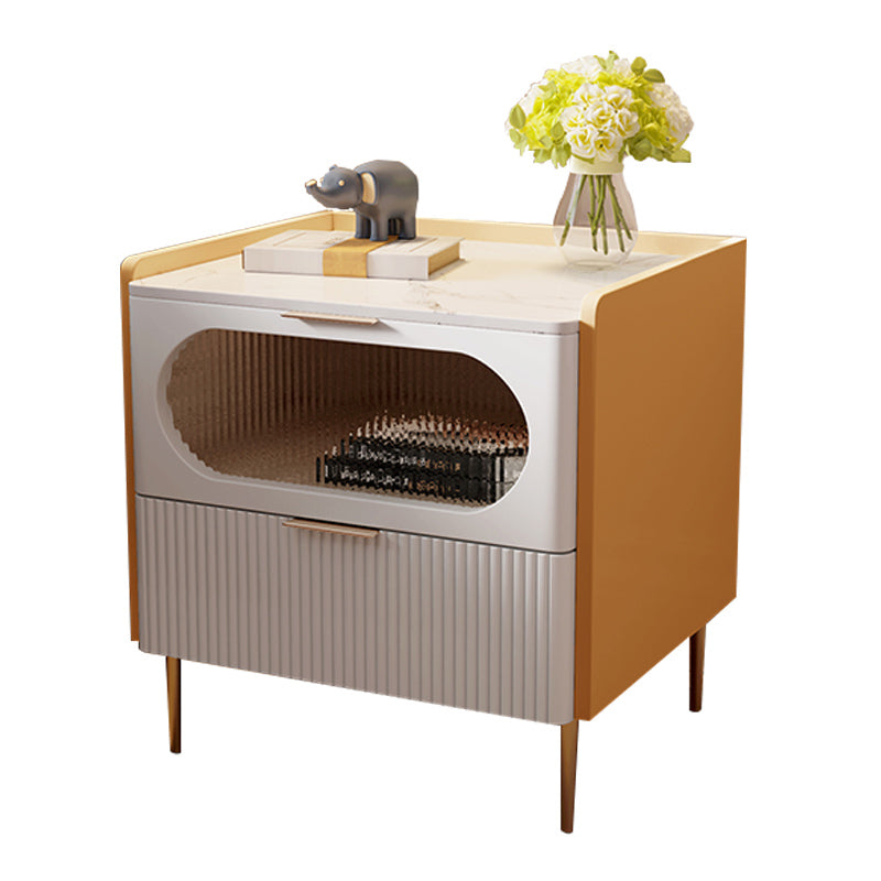 Modern Drawer Storage Accent Table Nightstand Stone Top 2-Drawer Legs Included Nightstand