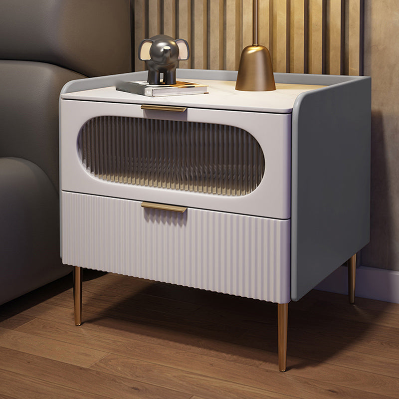 Modern Drawer Storage Accent Table Nightstand Stone Top 2-Drawer Legs Included Nightstand