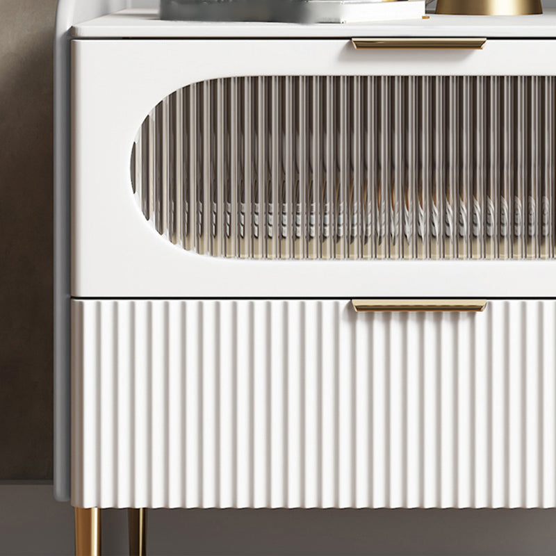 Modern Drawer Storage Accent Table Nightstand Stone Top 2-Drawer Legs Included Nightstand