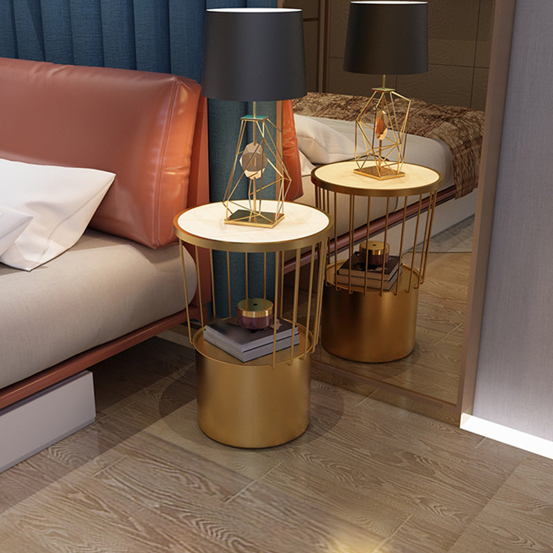 Open Storage Night Table Modern Metal Stone Top 22'' Tall Bed Nightstand