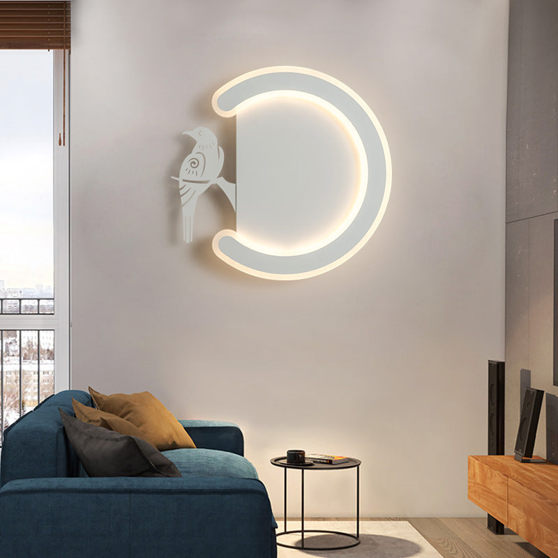 C-Shape and Bird toward Left/Right Acrylic Wall Sconce Light Contemporary White LED Wall Lamp in Warm/White Light