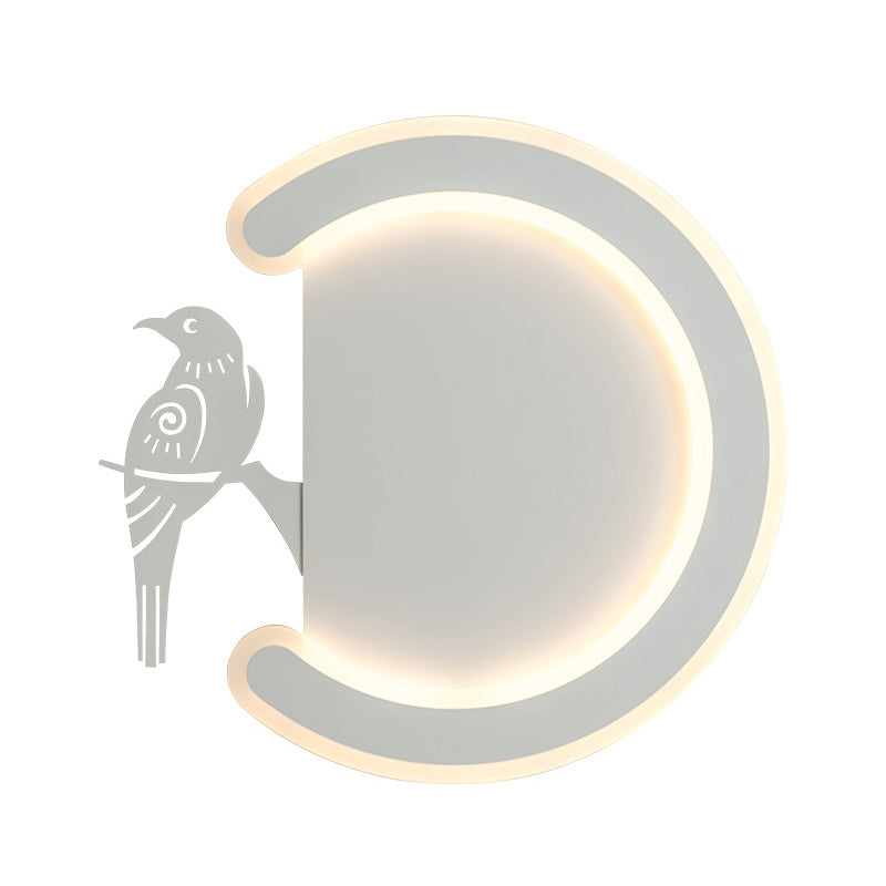 C-Shape and Bird toward Left/Right Acrylic Wall Sconce Light Contemporary White LED Wall Lamp in Warm/White Light