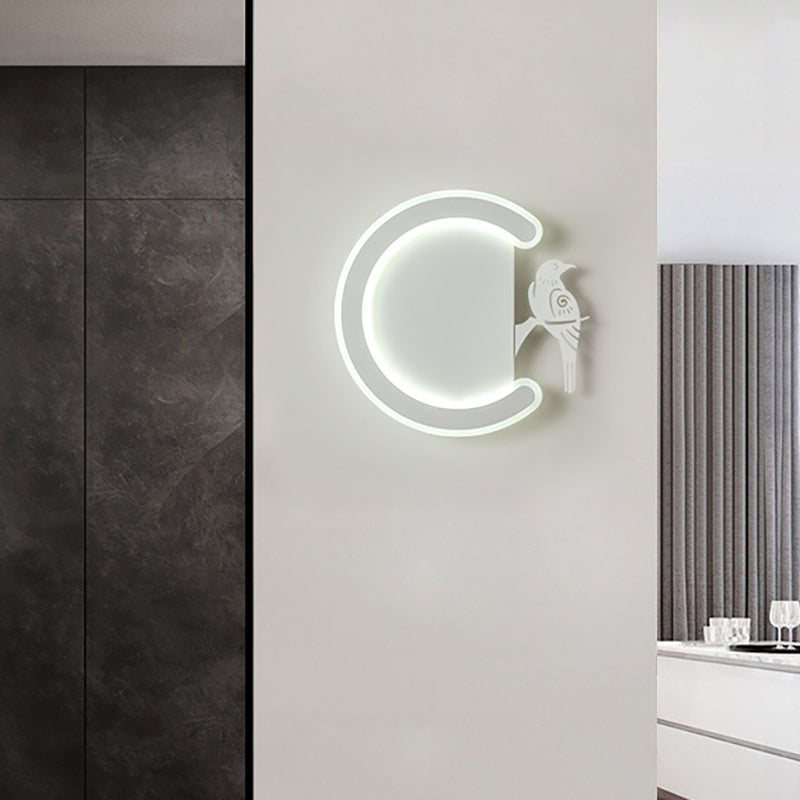 C-Shape and Bird toward Left/Right Acrylic Wall Sconce Light Contemporary White LED Wall Lamp in Warm/White Light