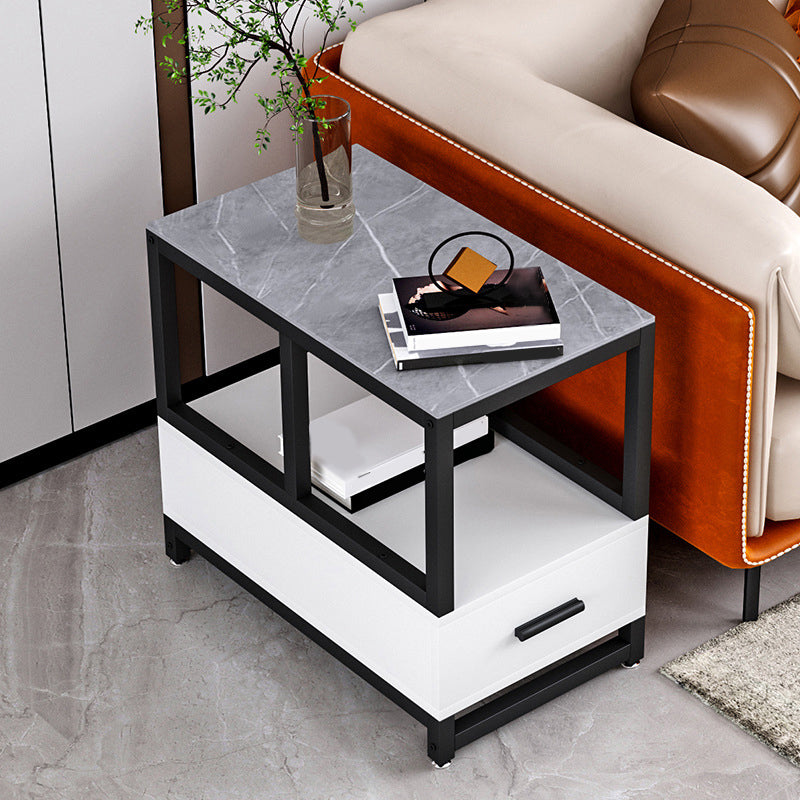 Stone 21.65-inch Rectangular Side Table 1-shelf 1-Drawer Withe/Grey End Table