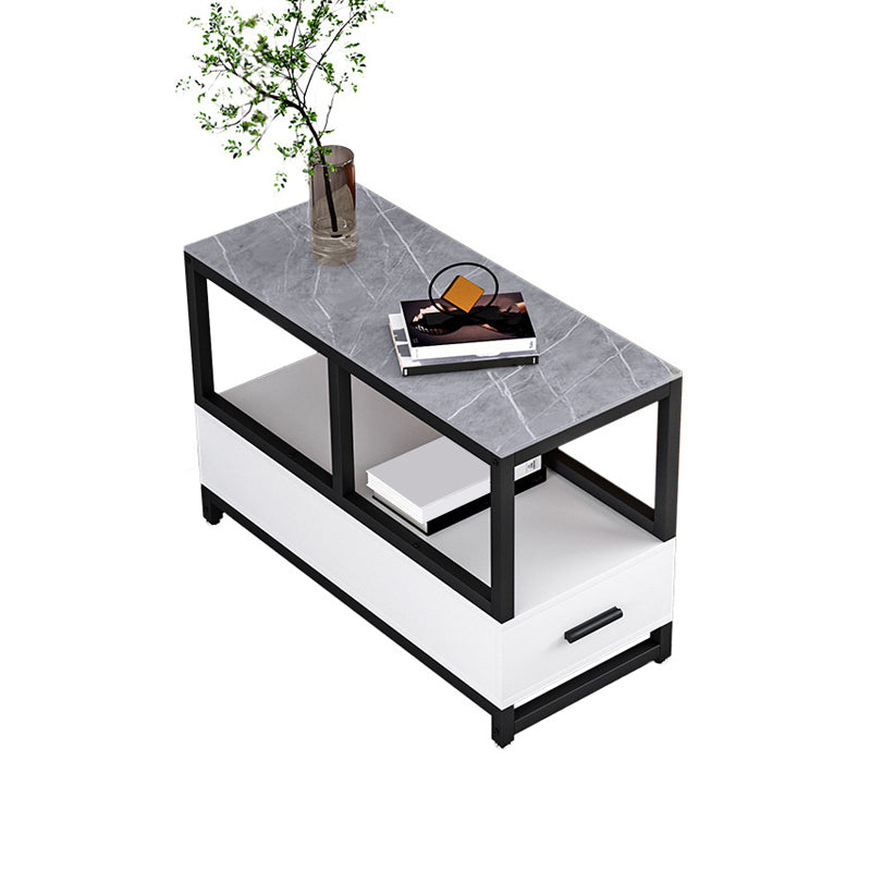 Stone 21.65-inch Rectangular Side Table 1-shelf 1-Drawer Withe/Grey End Table
