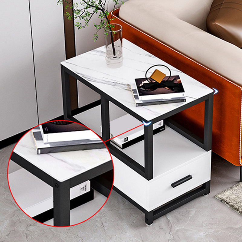 Stone 21.65-inch Rectangular Side Table 1-shelf 1-Drawer Withe/Grey End Table