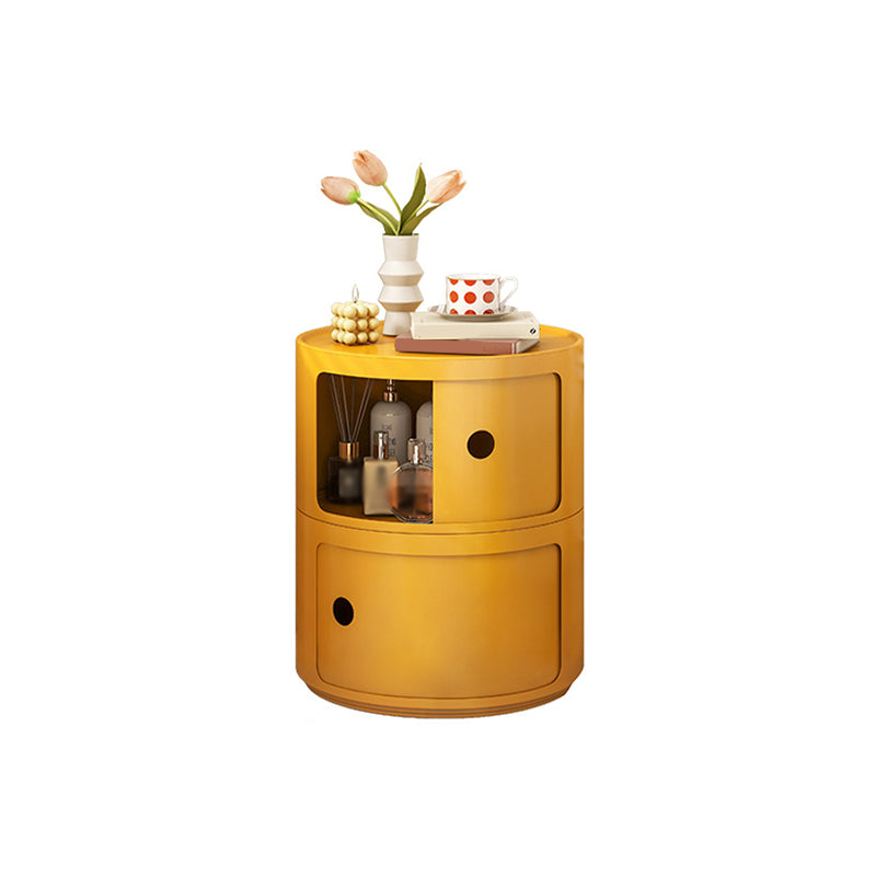 Dia 12.6" Nordic Round Plastic Side Table in Yellow/Green with Storage