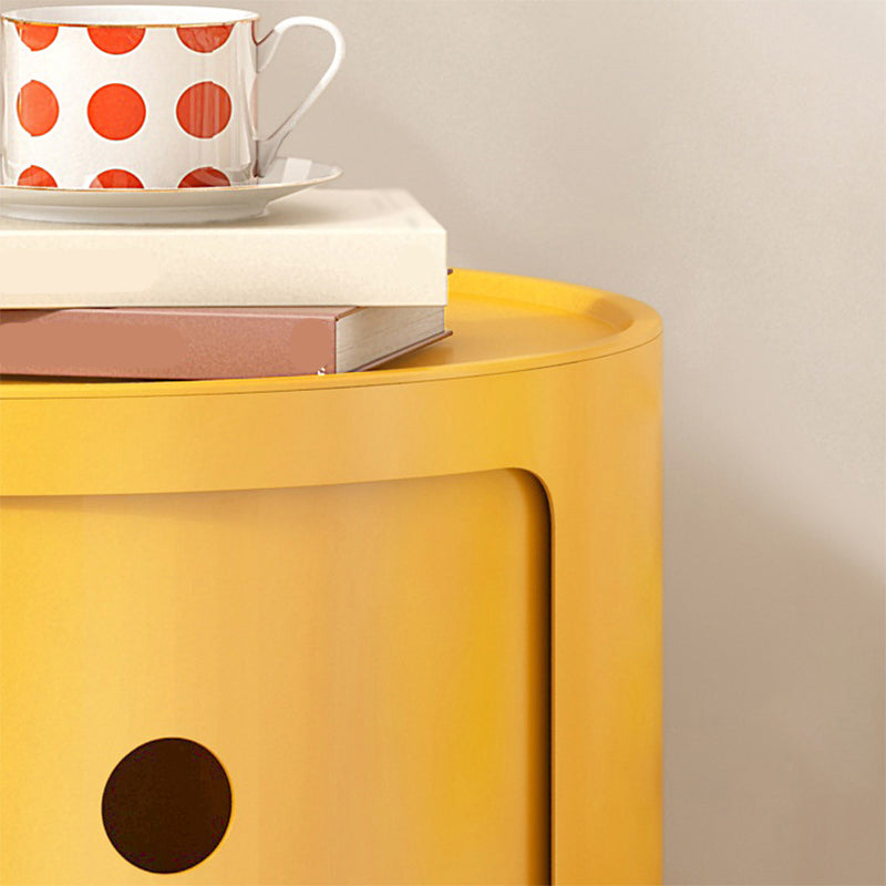 Dia 12.6" Nordic Round Plastic Side Table in Yellow/Green with Storage