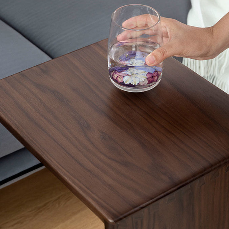 24.4" H Solid Wood Side Table Rectangular Brown/Natural End Table with Floor Shelf