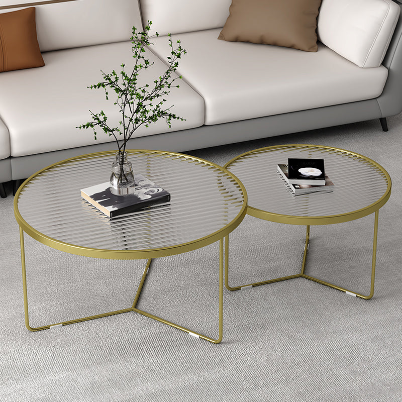 Modern Style Metal Frame Base Design Glass Round Table Top Coffee Table
