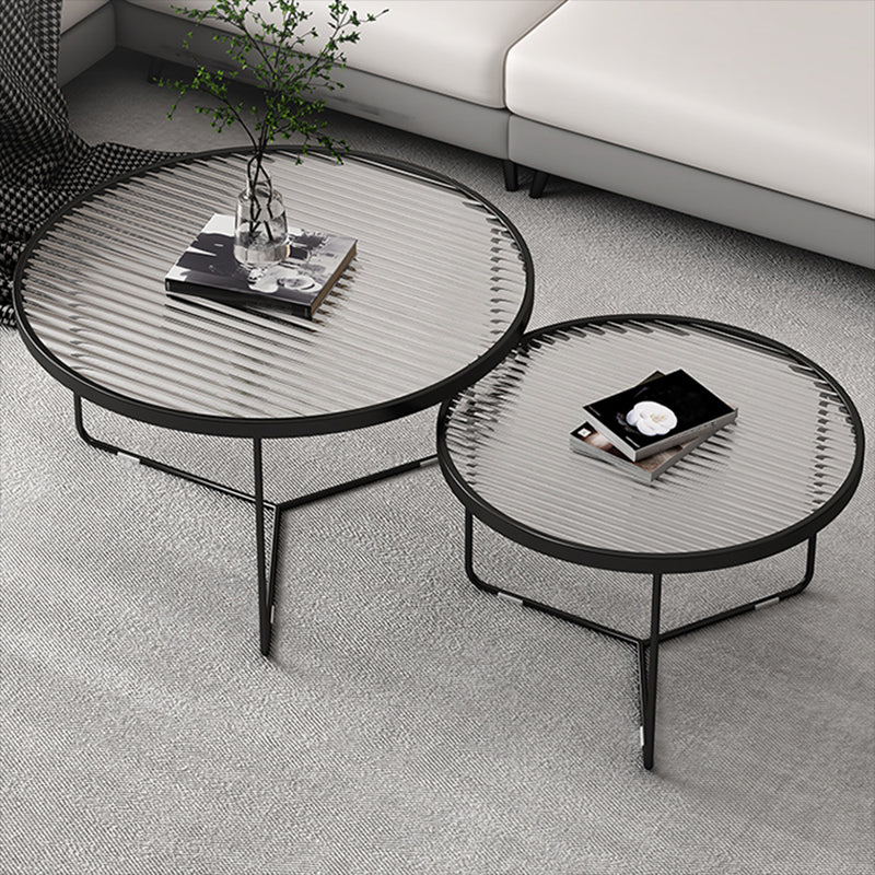Modern Style Metal Frame Base Design Glass Round Table Top Coffee Table