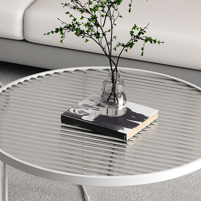 Modern Style Metal Frame Base Design Glass Round Table Top Coffee Table