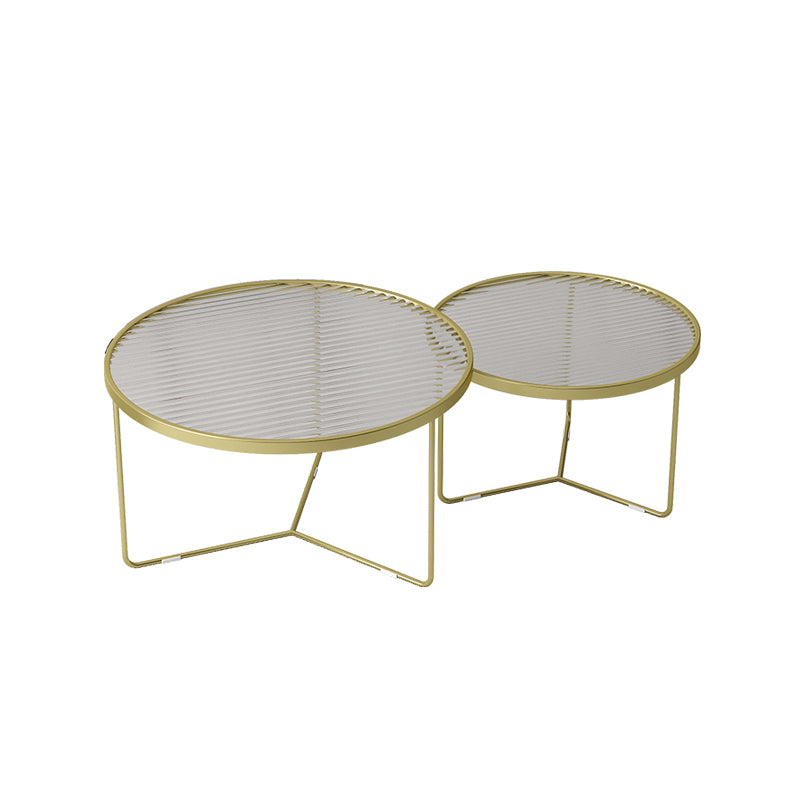 Modern Style Metal Frame Base Design Glass Round Table Top Coffee Table