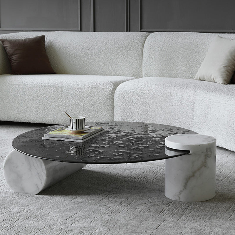 Round Clear Glass Coffee Table2 Legs Base 1 Single Cocktail Table