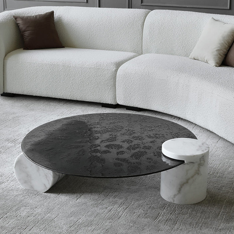 Round Clear Glass Coffee Table2 Legs Base 1 Single Cocktail Table