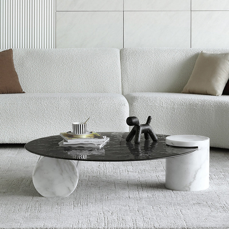 Round Clear Glass Coffee Table2 Legs Base 1 Single Cocktail Table