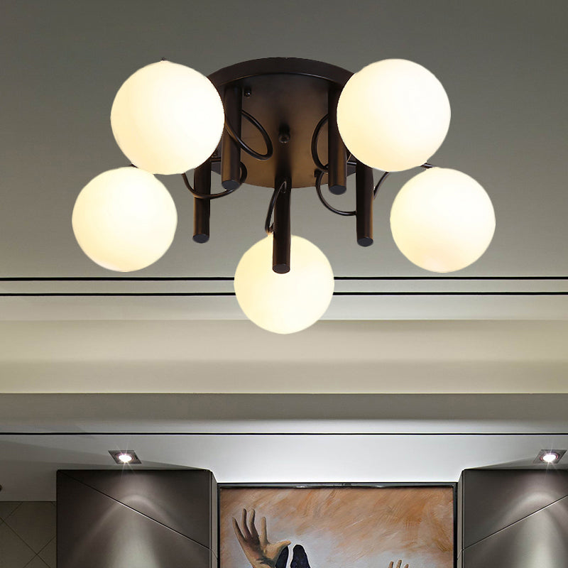 Lámpara de techo semi empotrada Global, moderna, de 5 bombillas, empotrada, con pantalla de cristal color crema, blanco/negro