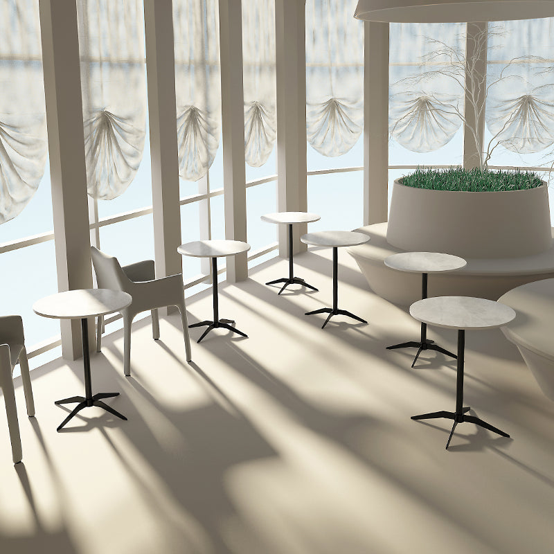 Modern Stone Cocktail Table with Black Pedestal Coffee Table - 21.7''/23.6''