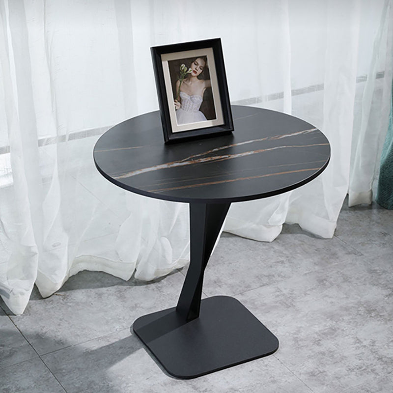 Pedestal Stone Coffee Table Round Single Cocktail Table in Black/White
