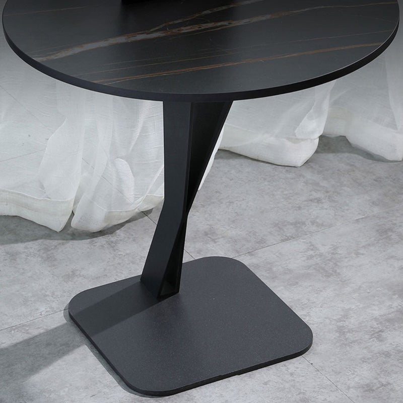 Pedestal Stone Coffee Table Round Single Cocktail Table in Black/White