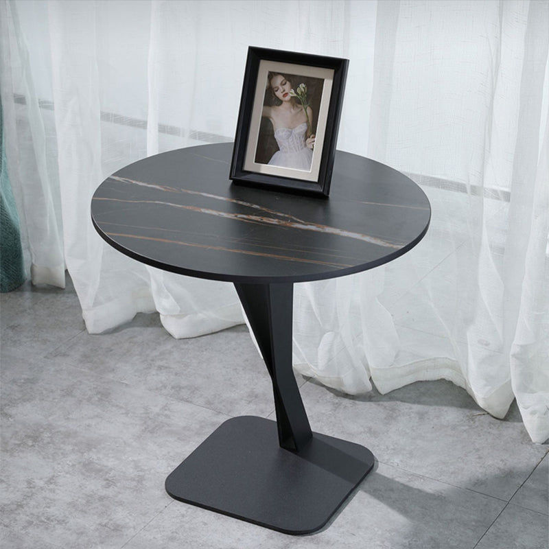 Pedestal Stone Coffee Table Round Single Cocktail Table in Black/White