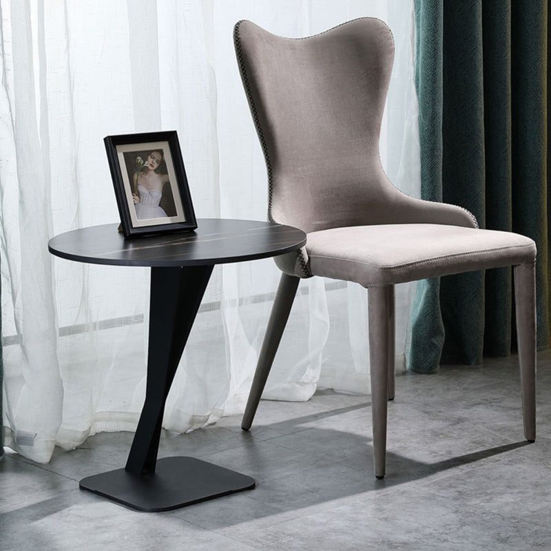 Pedestal Stone Coffee Table Round Single Cocktail Table in Black/White