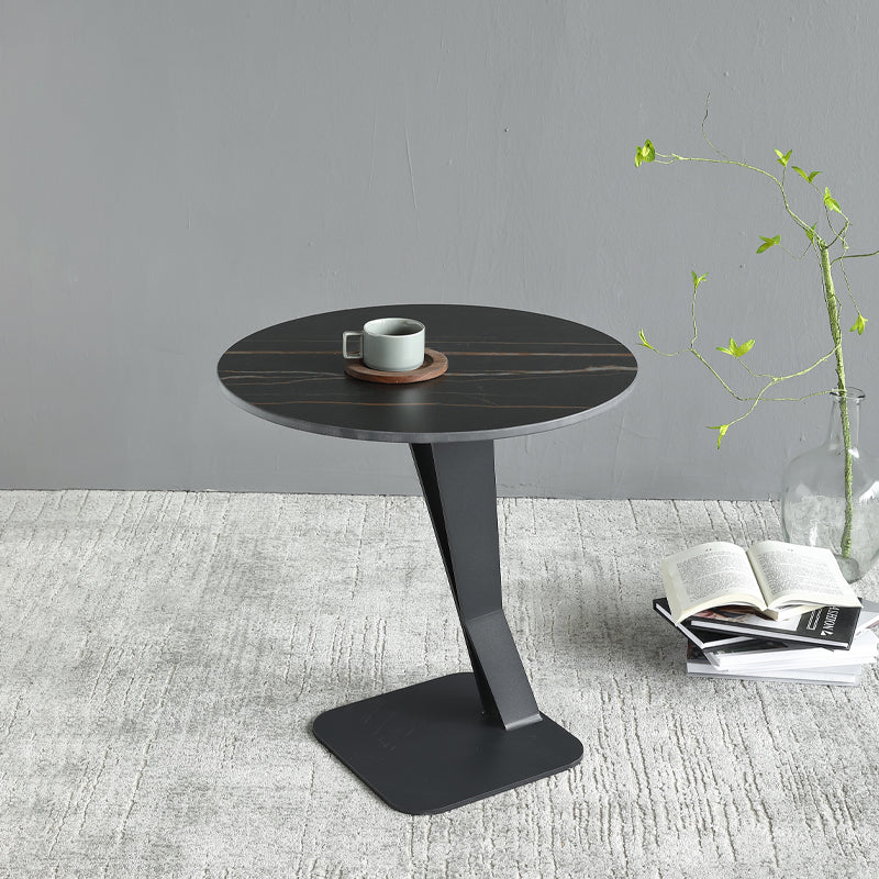Pedestal Stone Coffee Table Round Single Cocktail Table in Black/White