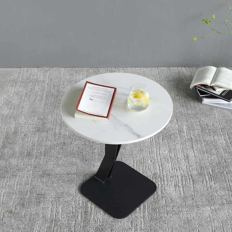 Pedestal Stone Coffee Table Round Single Cocktail Table in Black/White