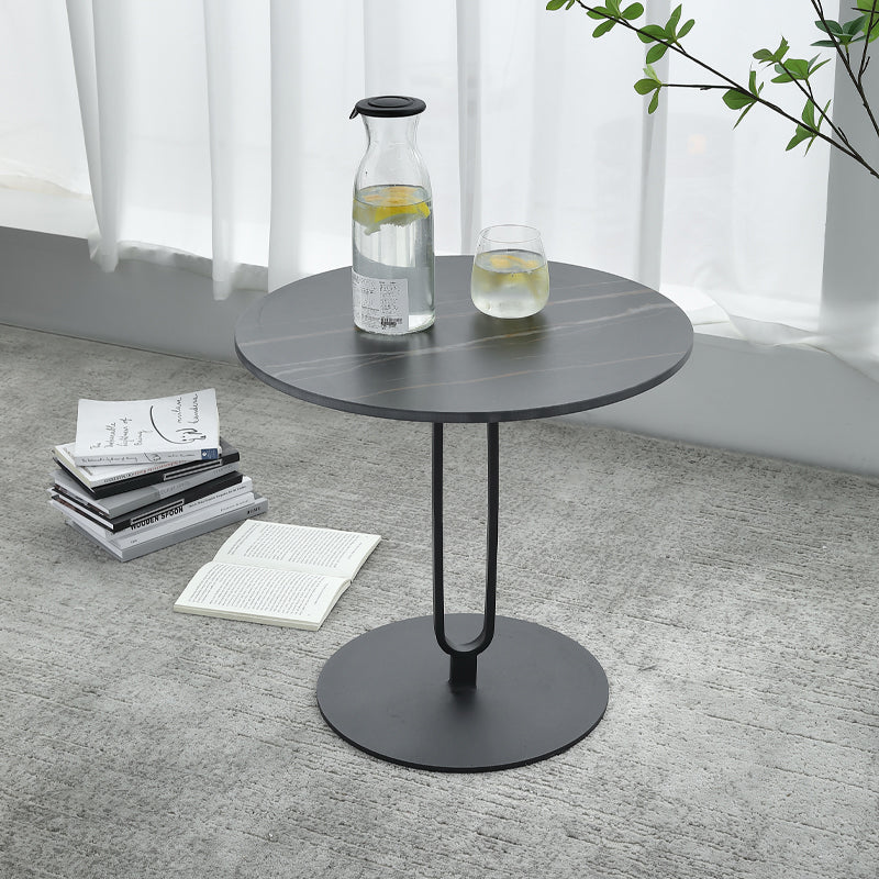 Round with Metal Accents Coffee Table Modern Stone 20.9'' Cocktail Table