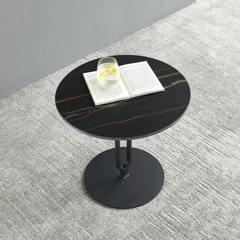 Round with Metal Accents Coffee Table Modern Stone 20.9'' Cocktail Table