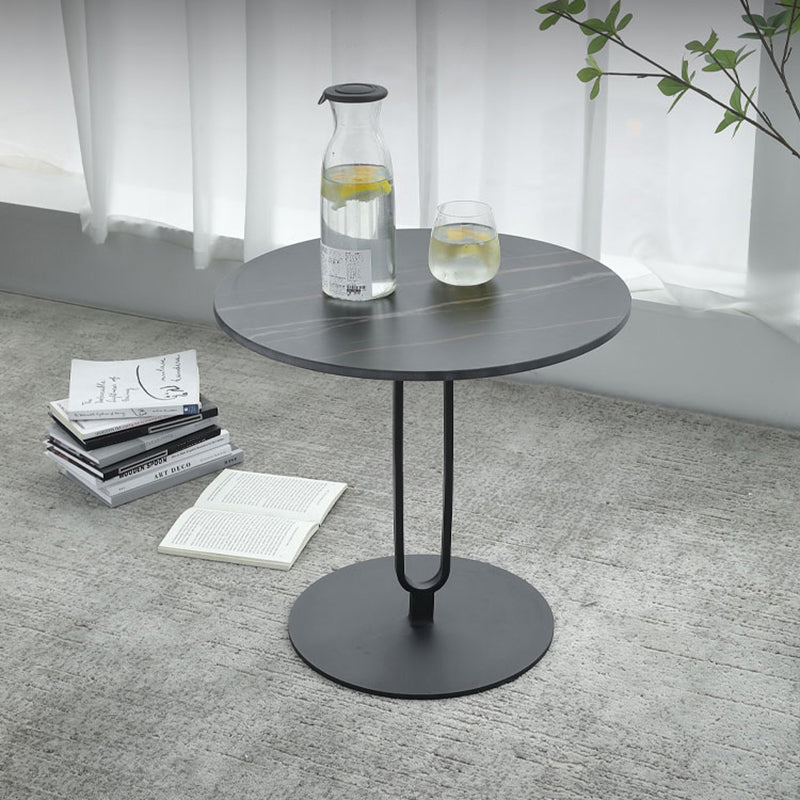 Round with Metal Accents Coffee Table Modern Stone 20.9'' Cocktail Table