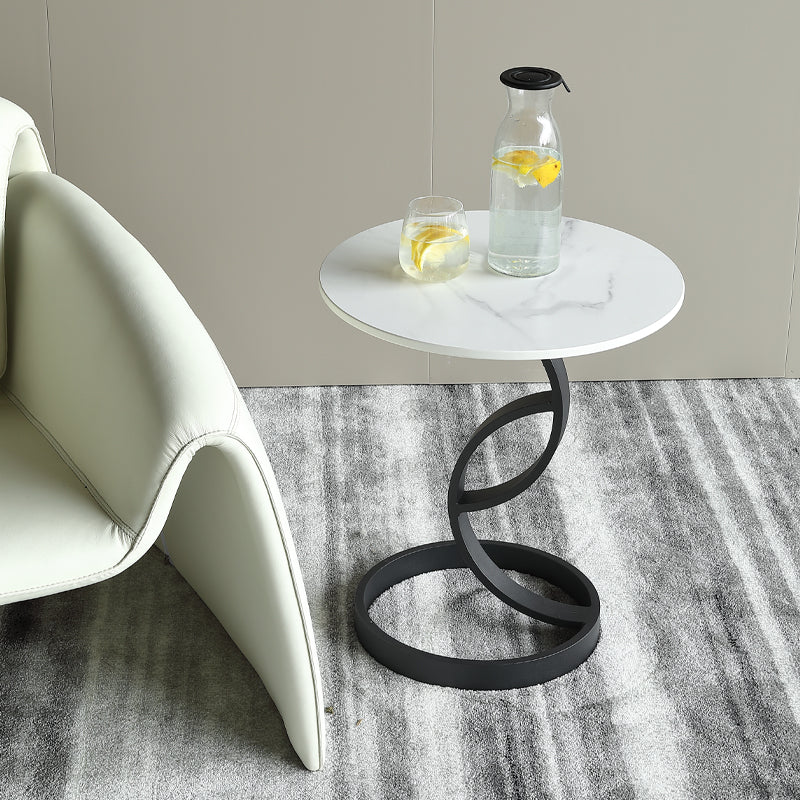 Round Black and White Stone Coffee Table Pedestal 1 Single Cocktail Table