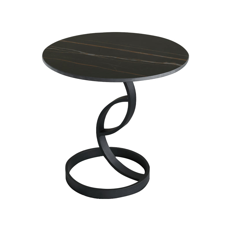 Round Black and White Stone Coffee Table Pedestal 1 Single Cocktail Table