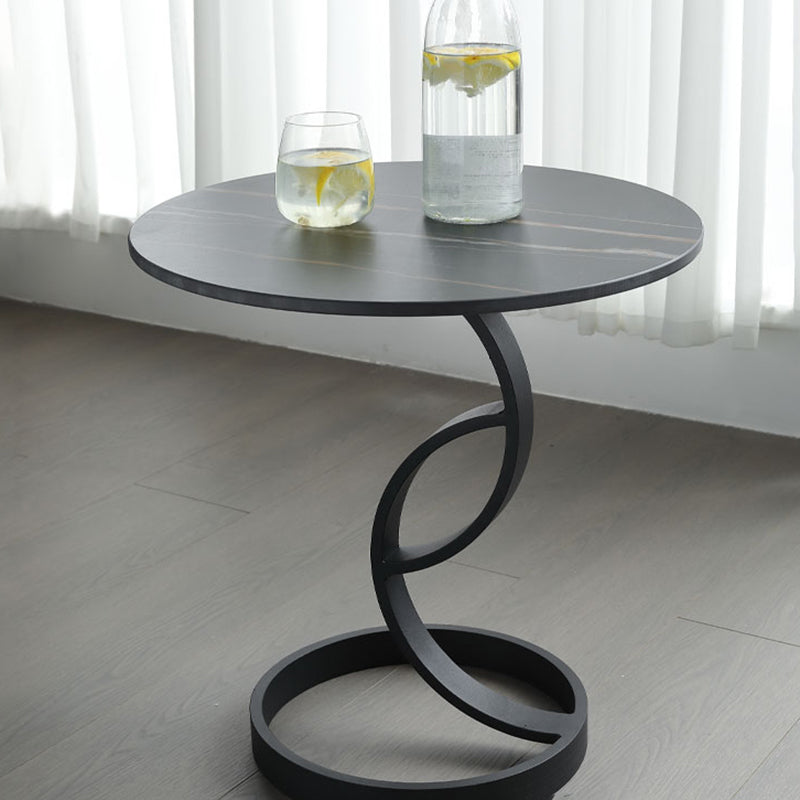 Round Black and White Stone Coffee Table Pedestal 1 Single Cocktail Table