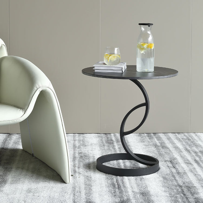 Round Black and White Stone Coffee Table Pedestal 1 Single Cocktail Table