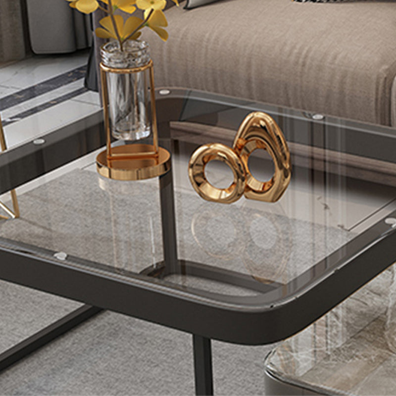 Coffee Table with a Framed Base and a Glass Top Made of Square Slate