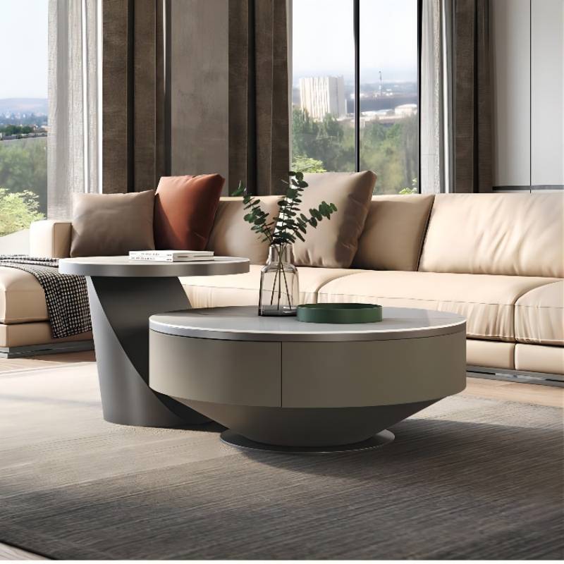 Metal Craft Grey Coffee Table with Circular Nested Single Foot Base Coffee Table