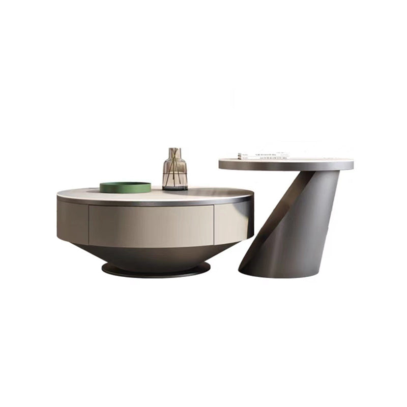 Metal Craft Grey Coffee Table with Circular Nested Single Foot Base Coffee Table