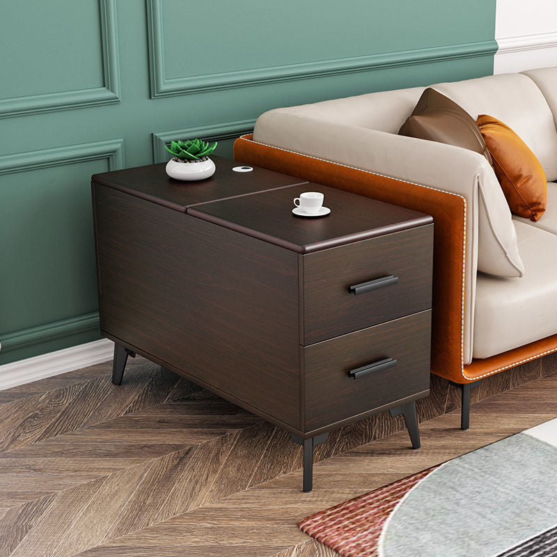 Rectangular Wood End Table 4 Legs 2-Drawer Side Table - 23.23" H