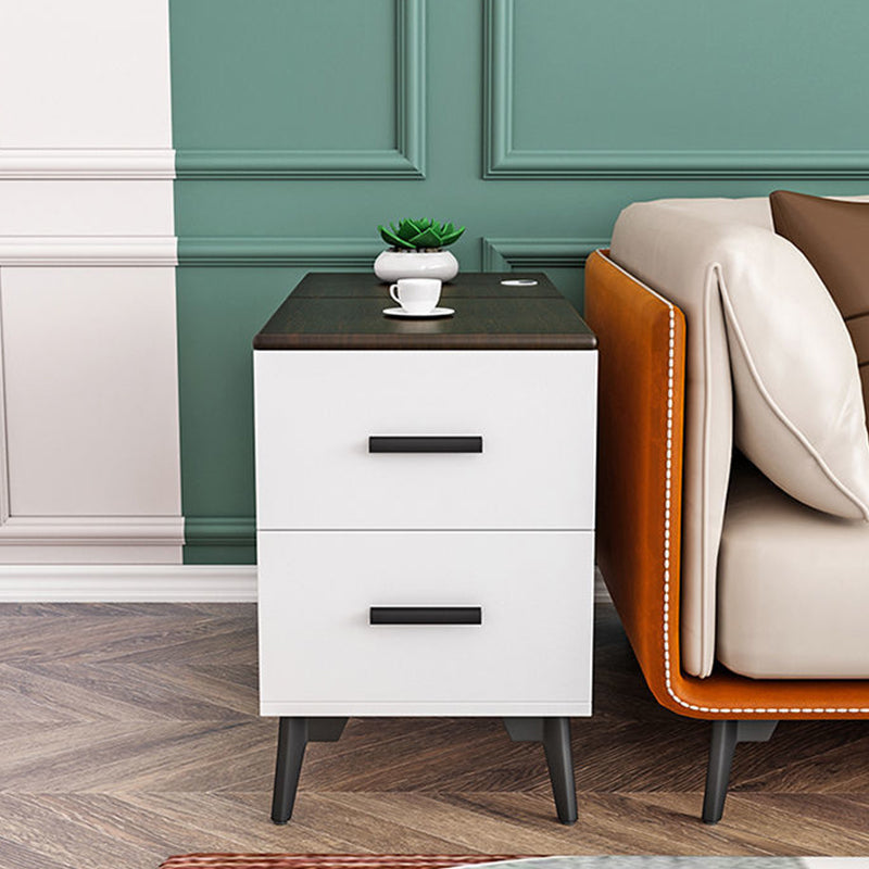 Rectangular Wood End Table 4 Legs 2-Drawer Side Table - 23.23" H