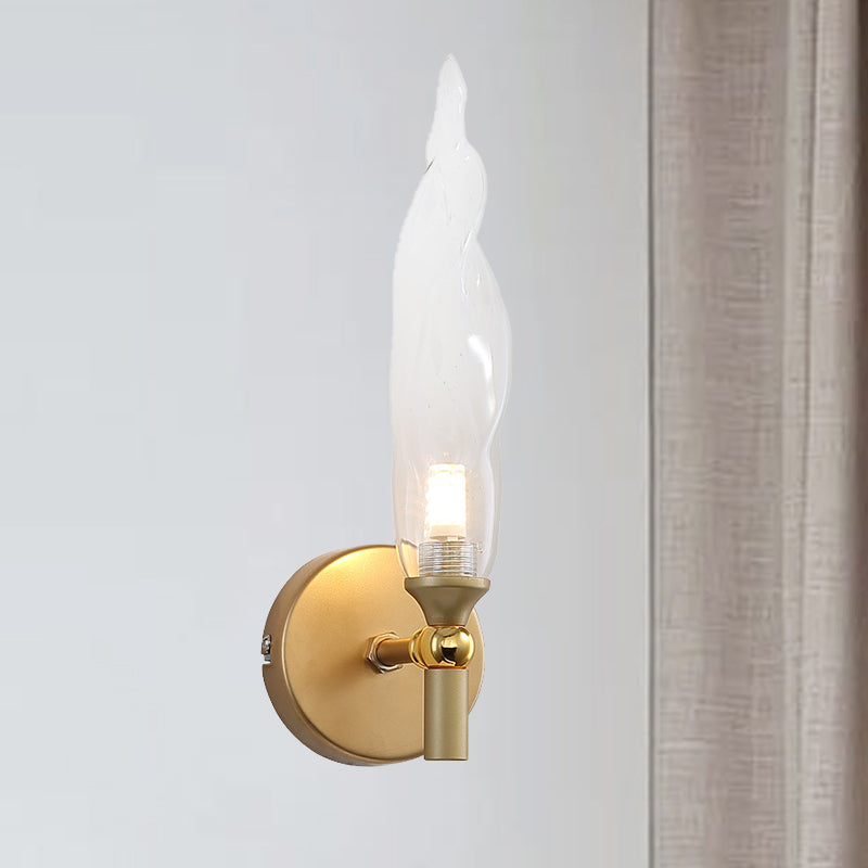 Brass Torch Shape Sconce Lighting Modernist 1 Bulb Clear Glass LED Wall Mount Lamp for Bedside
