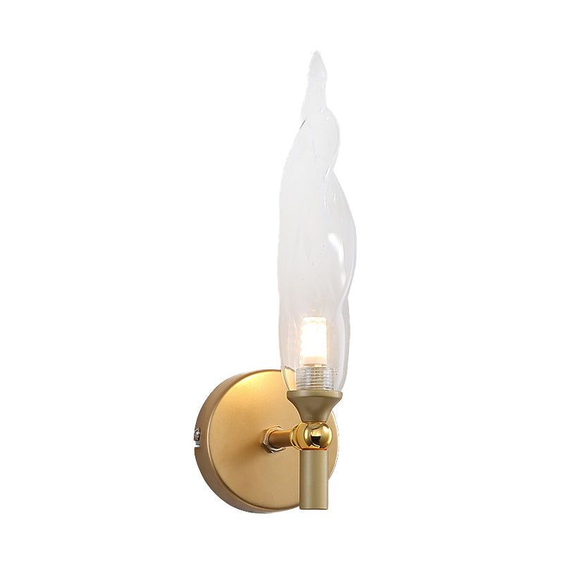 Brass Torch Shape Sconce Lighting Modernist 1 Bulb Clear Glass LED Wall Mount Lamp for Bedside