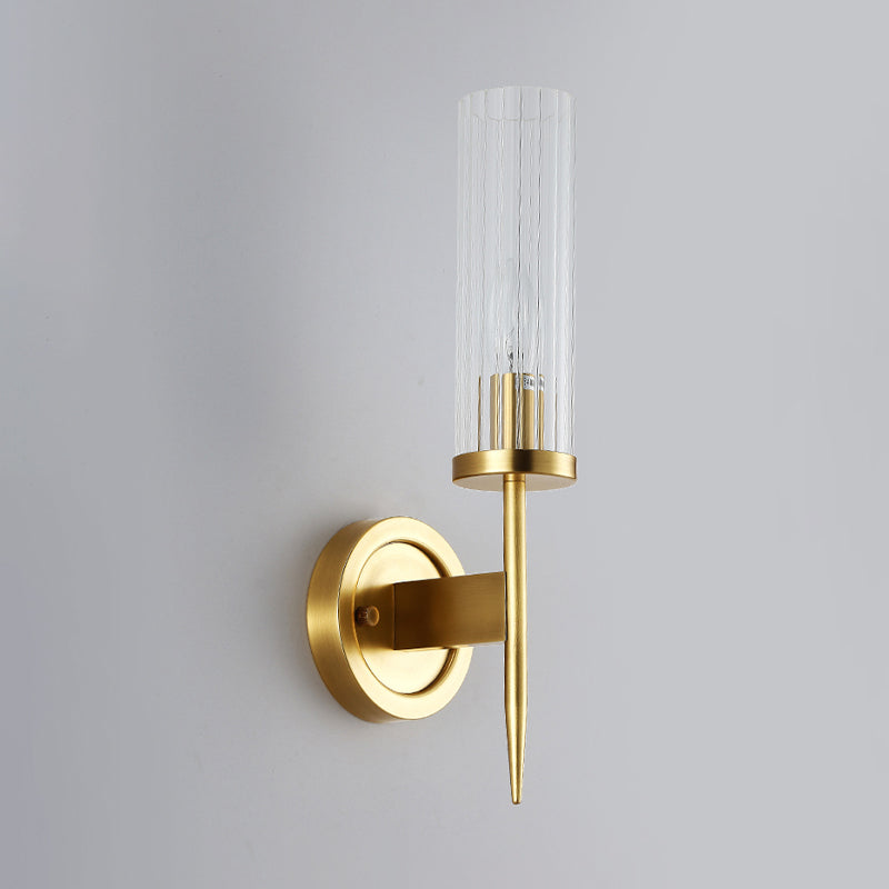 Cylinder Sconce Lighting Post Modern Clear Prismatic Glass 1 Head Corner Wall-Mount Lamp in Gold
