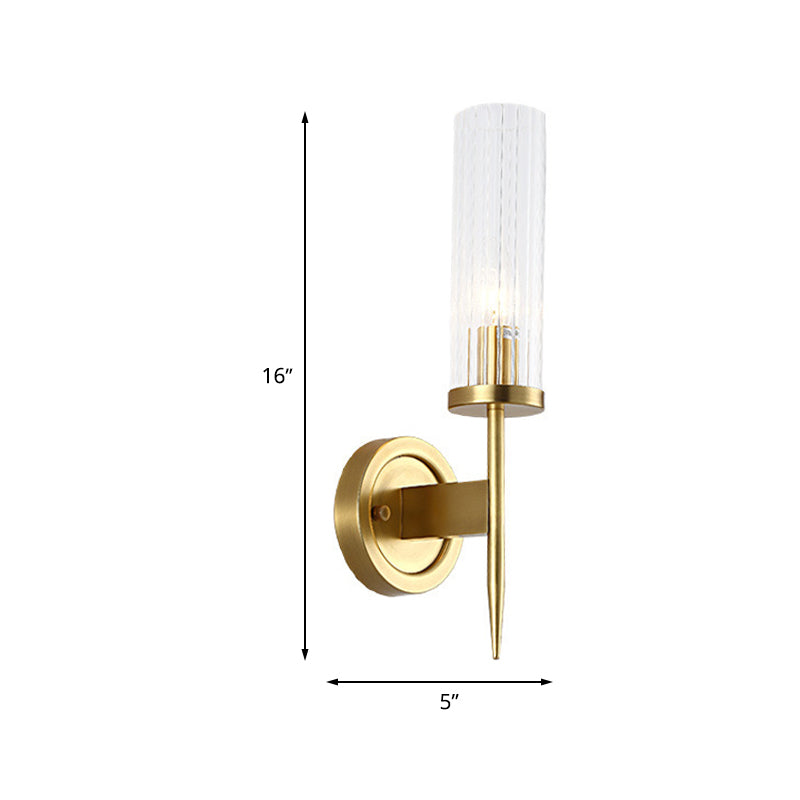 Cylinder Sconce Lighting Post Modern Clear Prismatic Glass 1 Head Corner Wall-Mount Lamp in Gold