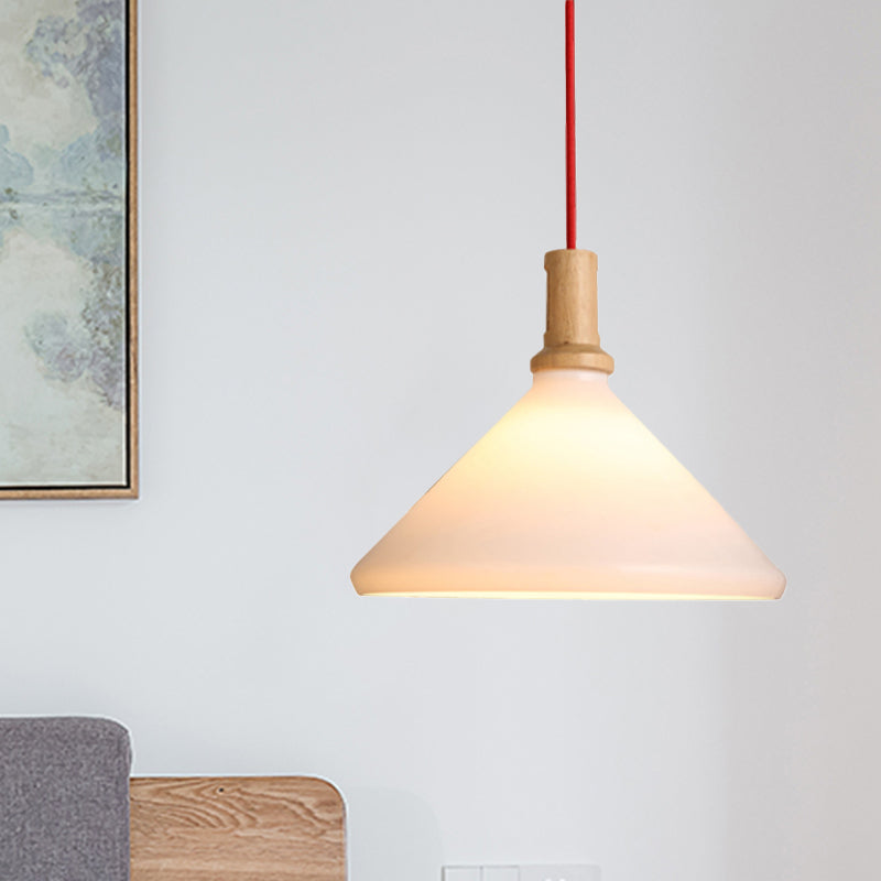 Nordic Conical Pendant Ceiling Light Frosted Glass 1 Light White Dining Room Hanging Light