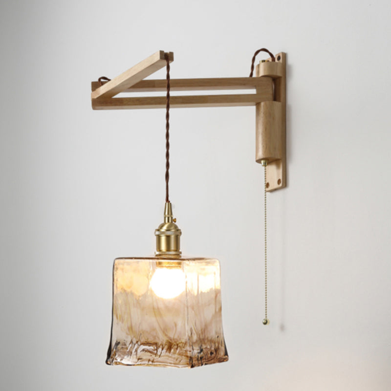 Modern Style Wall Light Fixture Wooden Wall Light Sconce with Adjustable Arm for Bedroom